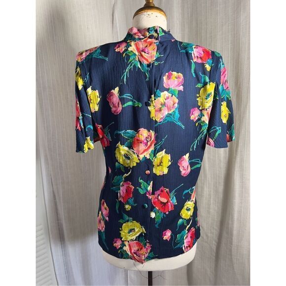 Anne Klein Women's Navy Floral Blouse - Size 8 - Picture 4 of 5